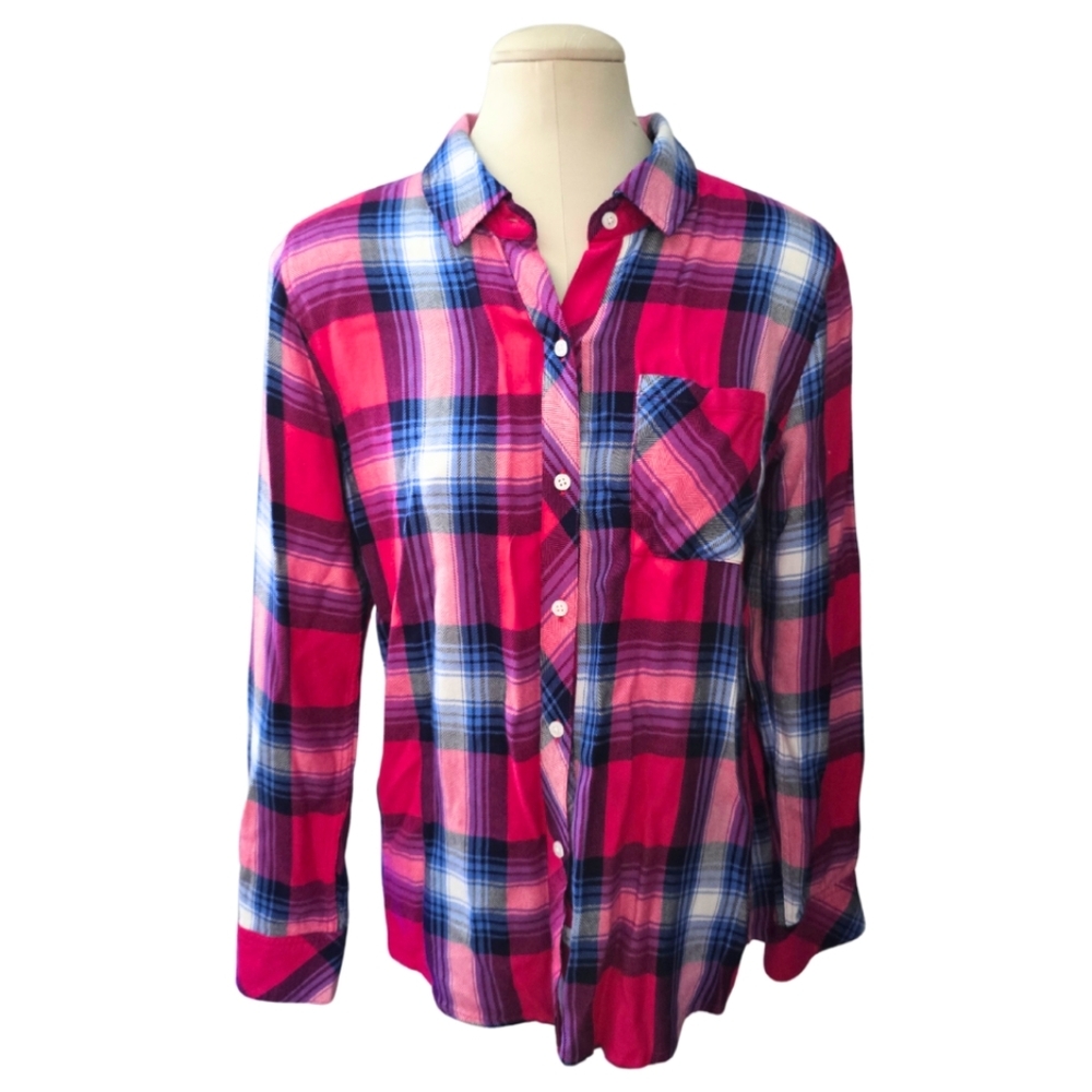 RAILS Berry Navy Plaid Checks HUNTER Flannel Button Shirt Womens Size Small